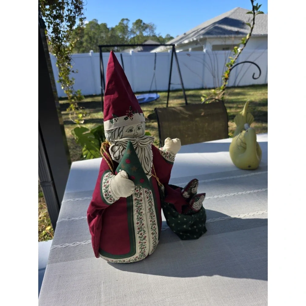 VTG Folk‎ Art Cloth Santa Figure Handmade Fabric Christmas Decor Primitive Gifts